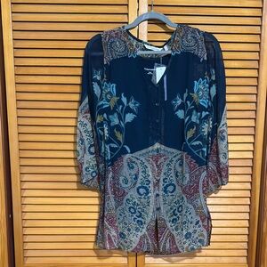 Soft Surroundings Blue 3/4 Sleeve Graphic Blouse